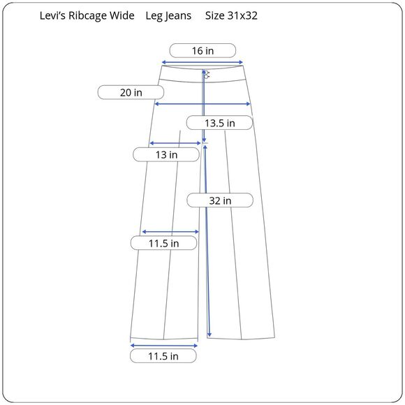 Levi's Premium Ribcage Wide Leg Blue Jeans Women’s 31x32 High Rise Cotton Big E - Picture 5 of 14